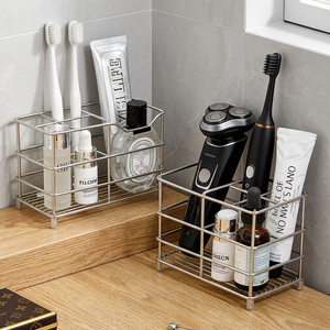 Metal Bathroom Counter Organizer Rack 2 Tier Storage Stand <b>Toothbrush</b> <b>Holder</b> Cosmetic Shelf for Vanity Sink - Product Image 2