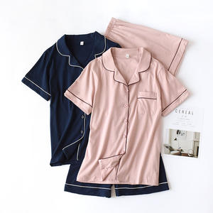 <b>PJ</b>-046 2-Piece Couple Pajamas Short Sleeve Knitted Cotton Loungewear Set for Home Wear <b>Men</b> Women Plus Size - Product Image 6