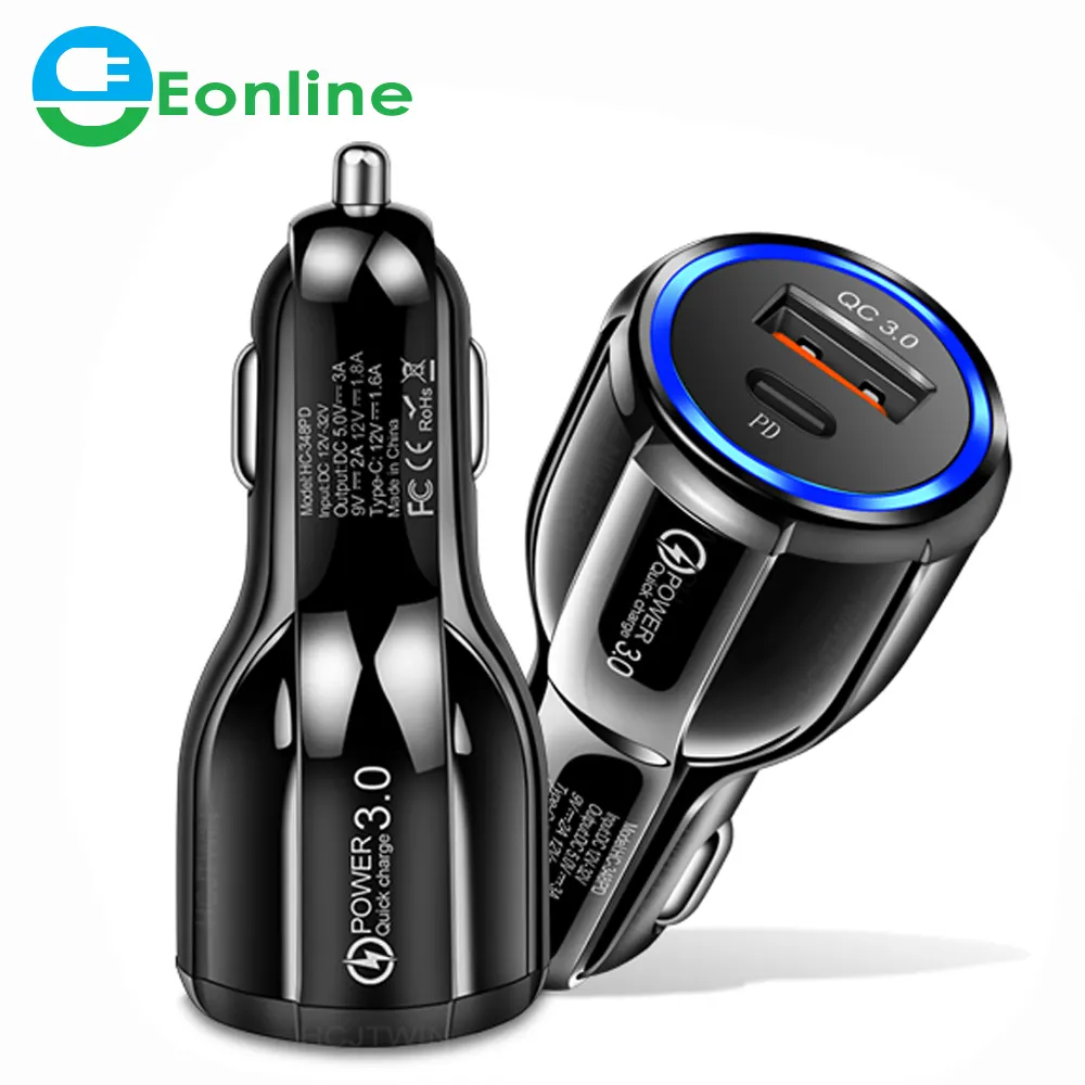 Eonline USB Car Charger Type C 30W Fast Charging Phone Adapter For iPhone 13 12 11 Pro Max Xiaomi Samsung S21 S20