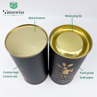 Cylindre en carton écologique canette en papier boîtes en papier alimentaire tube rond avec couvercle en métal joint pour récipient à café