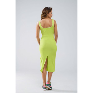 ชุดเดรสทรงเอไลน์สีเขียวมะนาวแต่งขอบสีขาวสำหรับฤดูร้อน - Product Image 5