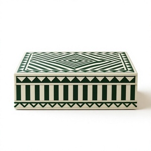 Premium Black & White Bone Inlay Jewelry <b>Box</b> Handmade Wooden Decorative Storage Case for Jewelry, Makeup Accessories, <b>Keepsakes</b>, - Product Image 1