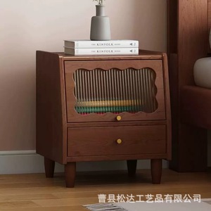 Wooden bedside table, cross-border creative home <b>small</b> storage <b>cabinet</b>, solid wood double-layer bedroom bedside table - Product Image 2