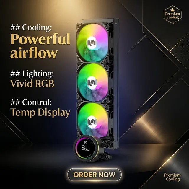 Water Cooler 360mm Aio Liquid Cooler Cpu With Display Screen ARGB White Liquid and Black Liquid for Pc Chassis