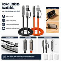 Cable de Carga Trenzado de Alta Calidad de 240W con E-Marker, Cable USB-C de Carga Rápida con Soporte Plegable para Teléfono y Adaptador USB-A