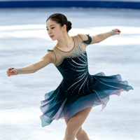 Robe de patinage artistique dégradé vert-bleu foncé, épaules dénudées, en maille à manches longues, ornée de strass, pour filles et adultes, pour compétition et performance