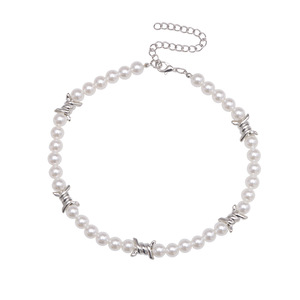 Collar de una sola capa con púas de perlas, geométrico, blanco, unisex, para uso diario - Product Image 5