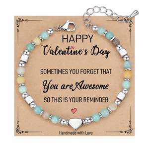 Delicada Pulsera de Piedras Preciosas de 4 mm con Forma de Corazón, Joyería Apilable de Acero Inoxidable con Cuentas para Regalos de Navidad para Hija o Amiga - Product Image 1