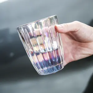 Cangkir air transparan kaca pola vertikal rumah tangga cangkir jus warna-warni sederhana