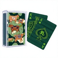 Cartes à Jouer en Plastique Vert Thème Bœuf du Zodiaque Chinois, Finition Mate sur les Deux Faces, 58x88mm, 54 Cartes, Emballage Rétractable TW
