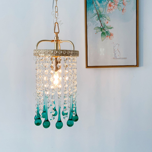 Lustres LED <span class=keywords><strong>en</strong></span> <span class=keywords><strong>verre</strong></span> vert <span class=keywords><strong>en</strong></span> forme de goutte d'eau, vente <span class=keywords><strong>en</strong></span> gros d'usine, AC110V AC220V, lustre suspendu à <span class=keywords><strong>pampilles</strong></span> <span class=keywords><strong>en</strong></span> cristal transparent pour chambre à coucher - Product Image 1