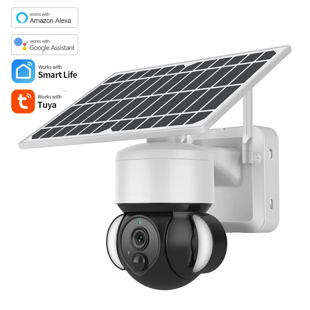 Tuya Kamera Surya Wifi Rumah Pintar HD Luar Ruangan Alarm Pengawasan Tahan Air Kamera CCTV dengan Alexa Google Home