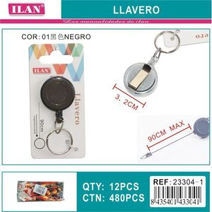 Portachiavi Iln con cordino estensibile 90 cm max, nero, retrattile, per chiavi e borse - Product Image 3