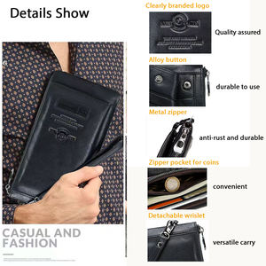Cartera de Pulsera Delgada de Cuero Genuino con Bloqueo RFID para Hombre, Cartera de Regalo con Ranura Trasera para Teléfono y Bolsillo con Cremallera para Monedas - Product Image 6
