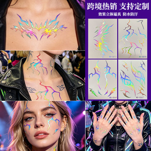 Autocollants de tatouage holographiques COS, art corporel temporaire pour le visage, design éclair, film PET imperméable, tenue 3-5 semaines - Product Image 4