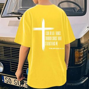 เสื้อยืดเด็กผู้ชายลายกราฟิกคริสเตียน ลายกางเขน ข้อพระคัมภีร์ สร้างแรงบันดาลใจ ผ้าฝ้าย แขนสั้น สำหรับเด็ก - Product Image 2