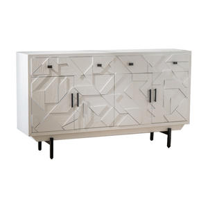 Chuqi French Style Entryway Cabinet White Geometric Design Sideboard Storage Living Room Cabinet 900mm High 5 Compartments - Product Image 3