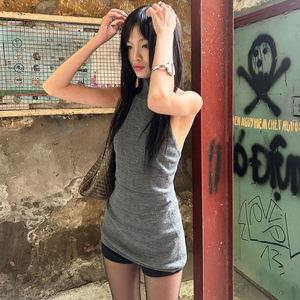 Débardeur en tricot sans manches à col montant pour femme, coupe ajustée, longueur taille, décontracté, mode estivale - Product Image 6