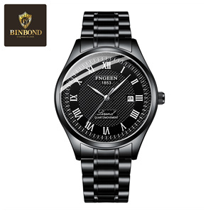 Montre à quartz pour homme FNGEEN 5670 noire tendance, bracelet en acier avec chiffres romains, montre-bracelet étanche avec calendrier - Product Image 4