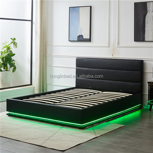 Современная стильная удобная мягкая двуспальная кровать простая модная кожаная светодиодная рамка для хранения газового подъемника - Product Image 2