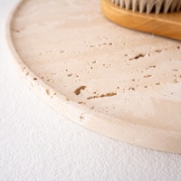 Plateau de service en marbre de Travertin Beige, décor nordique de salle de bain plateau de vanité décoratif de luxe plateau décoratif simple