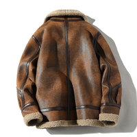 Veste en daim polaire pour homme, style motard, col montant, hiver, avec garniture en fourrure, fermeture éclair, poches intégrées