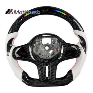Volante de Fibra de Carbono LED Personalizado para BMW G12 G20 G30 M2 M3 M4 M5 X3 X4 X5 X6 2017-2026 con Empuñaduras de Cuero Perforado Blanco - Product Image 1
