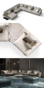 Sofá Modular de <span class=keywords><strong>2</strong></span> Plazas al por Mayor, Sofá en Forma de L para Sala de Estar, Muebles Cómodos de Lino Gris - Product Image 3