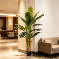 Arbre bananier artificiel de 120 cm (4 pieds) en pot, toucher réel, faux tronc unique, plante à feuilles tropicales pour la décoration intérieure des centres commerciaux, des hôtels et des halls d'accueil