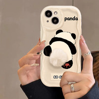 Mignon Vague Bord Avec Panda En Peluche Queue Conception Souple TPU Couverture de Téléphone Coque Arrière Pour Iphone 6 7 8 X Xr XS 11 12 13 14 15 16 Pro Max