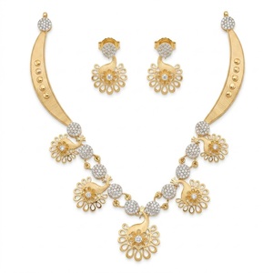 Ensemble collier paon en argent 925 plaqué or italien avec boucles d'oreilles assorties, bijoux de créateur en cristal pour femmes - Product Image 1