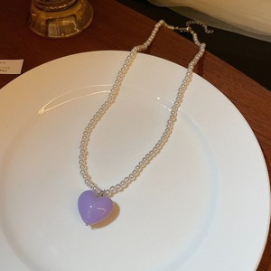 Collar de Perlas de Imitación con Colgante de Corazón Morado, Joyería de Moda para Mujer - Product Image 1