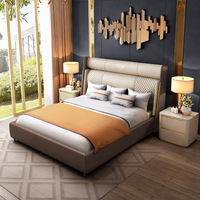 Ensemble de meubles de chambre à coucher moderne pour hôtel, lit king-size, lit double capitonné en cuir avec rangement de luxe