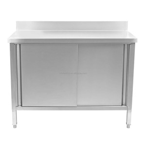 โต๊ะสแตนเลสสำหรับร้านอาหาร โต๊ะทำงานพร้อมตู้เก็บของ - Product Image 3