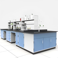 Meubles de laboratoire commerciaux en acier métallique pour écoles, type table de laboratoire commerciale et banc de laboratoire en îlot avec armoires
