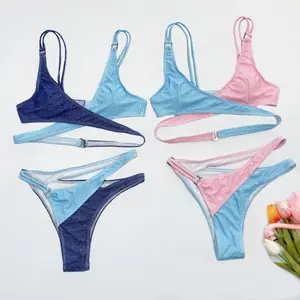 Baju renang Mini Mujer Bikini dan pakaian renang wanita berlian imitasi kustom Set kristal transparan desainer pakaian renang ekstrem 2024 Bikini