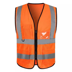 Gilet de sécurité réfléchissant orange en maille, vêtement de travail unisexe pour l'automne, Hubei Chine - Product Image 1