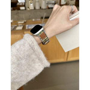 <span class=keywords><strong>Bracelet</strong></span> en <span class=keywords><strong>cuir</strong></span> tissé en laine à carreaux vintage pour Apple Watch Ultra 40 mm-49 mm pour Iwatch10 987ultra <span class=keywords><strong>Bracelet</strong></span> de remplacement - Product Image 5