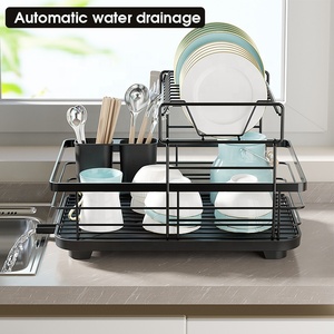 <span class=keywords><strong>Support</strong></span> à vaisselle en fil d'acier extensible à deux niveaux Accessoire pour évier de cuisine pour le dîner Batterie de cuisine et assiette Séchage du bol Matériau métallique - Product Image 2