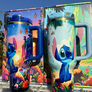 New Customised Laser Engraved 40oz Cartoon Tumbler with Handle Double Wall Stainless Steel Cup Insulated Water <b>Bottle</b> with <b>Straw</b> - Product Image 1