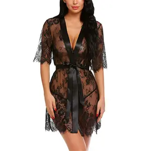 X2315 High Quality Fashion Tulle See-Through Open-Breast Pajamas Sexy Lace Lace-Up Uniform Seductive Nightdress Sexy Lingerie