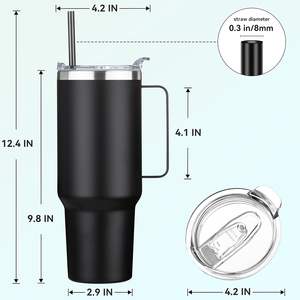 Gobelet isotherme en acier inoxydable de 40 oz avec poignée, gobelets isothermes en gros, tasse à café de voyage réutilisable à double paroi - Product Image 2