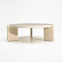 Table basse KENVY moderne pour salon, en travertin durable, avec cadre en marbre et panneau en bois de style pierre naturelle, pour la décoration intérieure