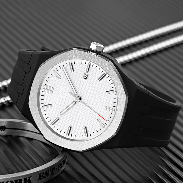 Men's Business Quartz Watch Fashion Simple Dial with Date Silicone Strap Color Women's Formal Watch