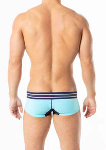 CELINNE Short Leg <b>Men</b> Boxer Briefs Blue Geometric Print Mid-Rise Breathable Knitted Large <b>Pouch</b> <b>Mens</b> Underwear - Product Image 2