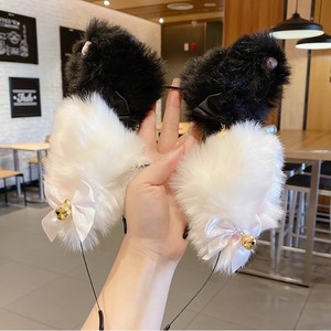 Cat Ear Bell Headband White Black Faux Fur Bowknot Party Costume Accessory Spring 2023 - Product Image 1