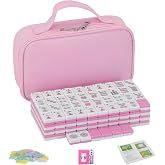 Meilleures ventes : Grand ensemble de tuiles de Mahjong 31.5x23x16mm, jeu américain, impression Jumbo épaisse avec poussoirs, sac de voyage, tapis et cartes de mélange
