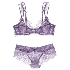 Großhandel 2 Stück Blumen stickerei Dessous Sexy Spitze BH und Höschen Transparent Mesh Sexy Unterwäsche Damen Dessous - Product Image 3