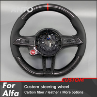 Volant de voiture en cuir noir personnalisé avec fibre de carbone véritable pour Alfa Romeo Giulia Stelvio 2014-2023, compatible avec l'affichage LED intelligent