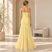 Robe longue OEM pour femme en mousseline drapée, taille froncée, bretelles spaghetti, jupe superposée, longueur ras du sol, robe de soirée formelle